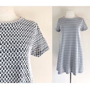 black and white zara mod dress babydoll twiggy geometric block print mod mcm 90s